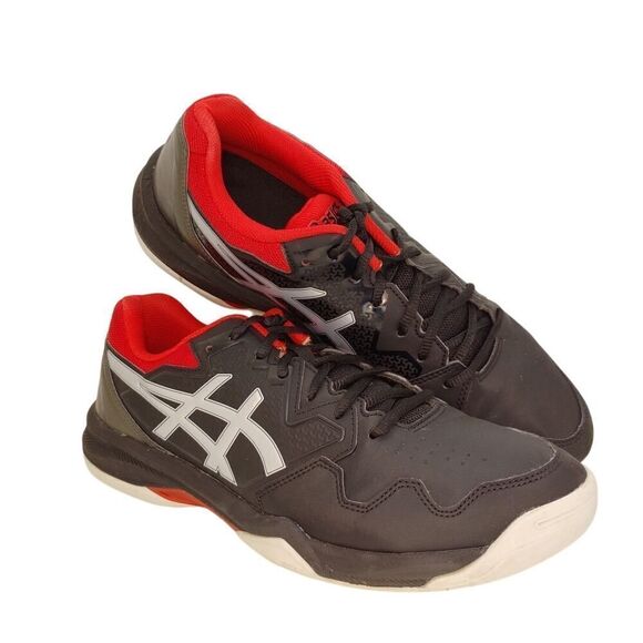 ASICS Dedicate 7 Mens Pre-owned Black w/Silver & Red Tennis Sneakers - sz. 11 - Picture 1 of 7